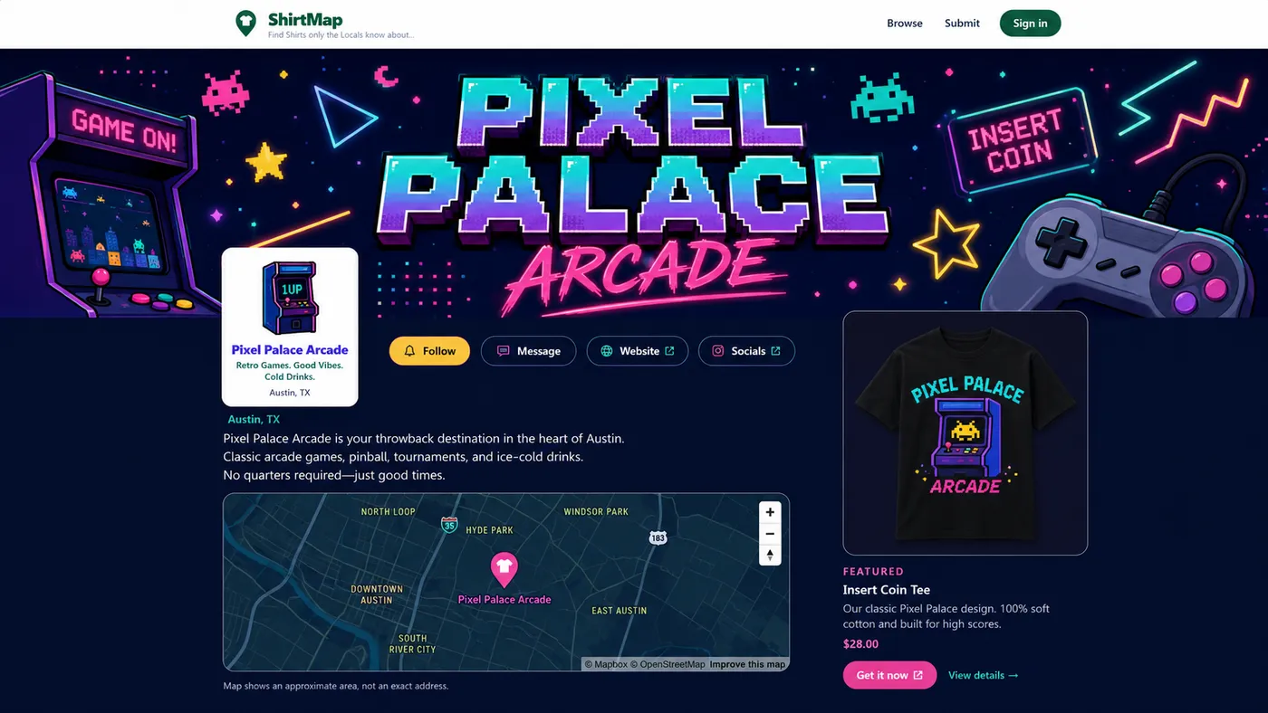 Pixel Palace Arcade storefront concept